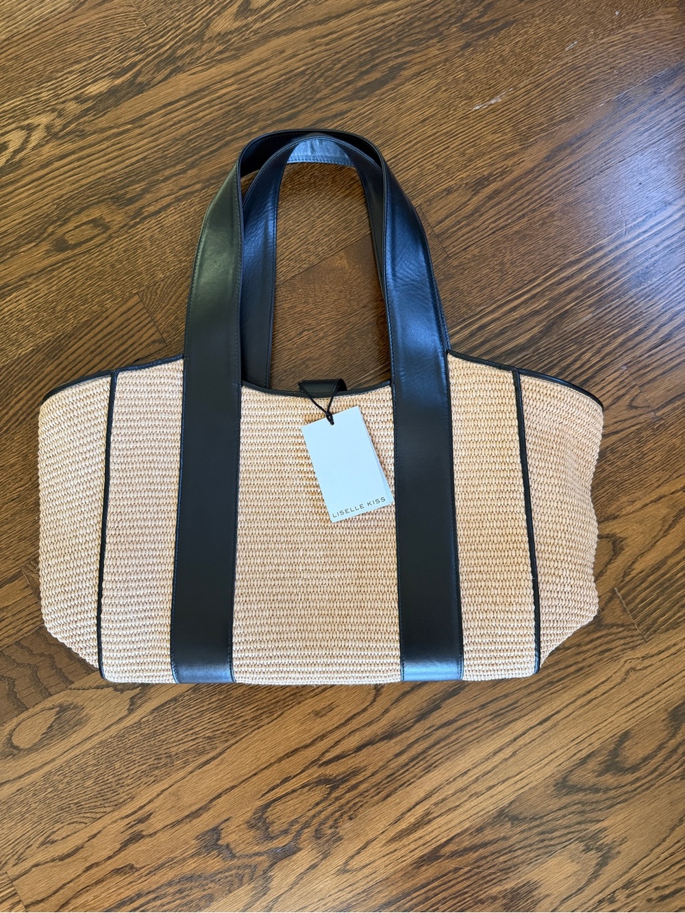 Liselle Kiss Black-Trim Raffia Tote Bag